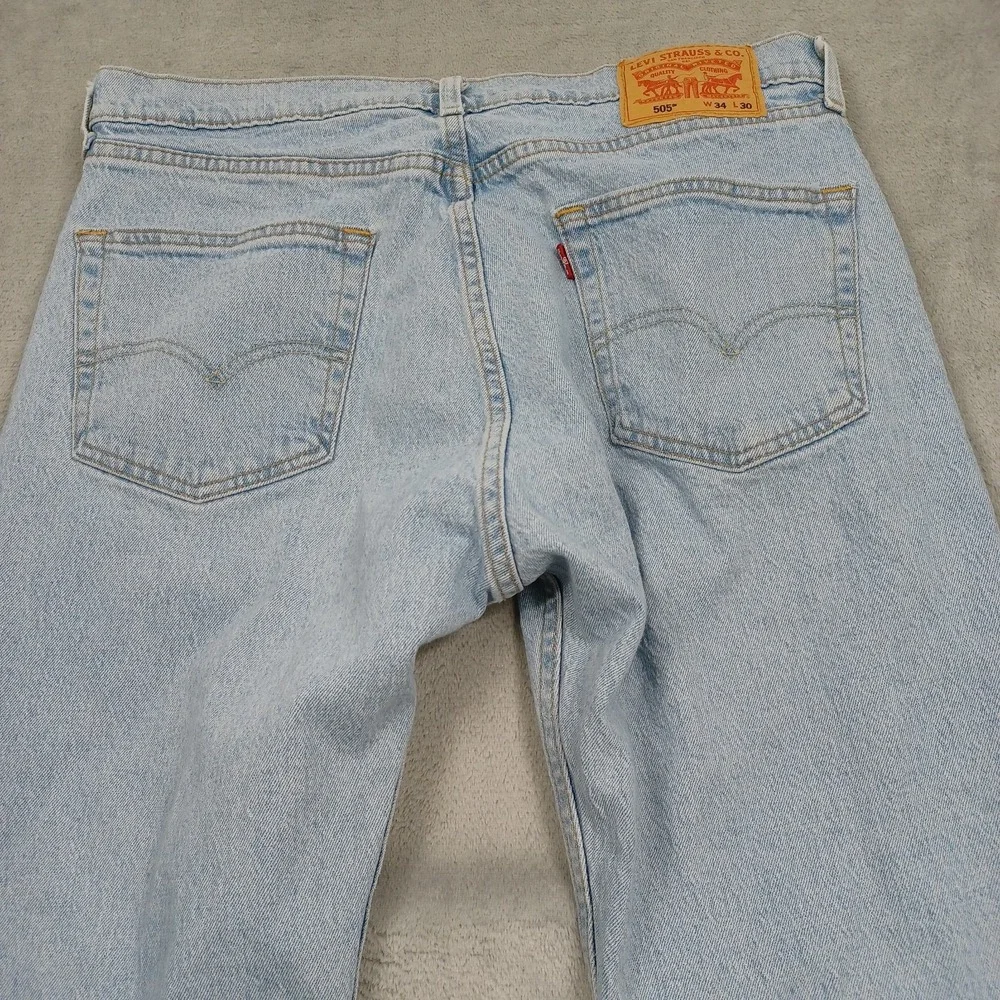 Levis 505 Jeans Mens 34x30 Blue Denim Distressed Pockets Cotton Casual A4